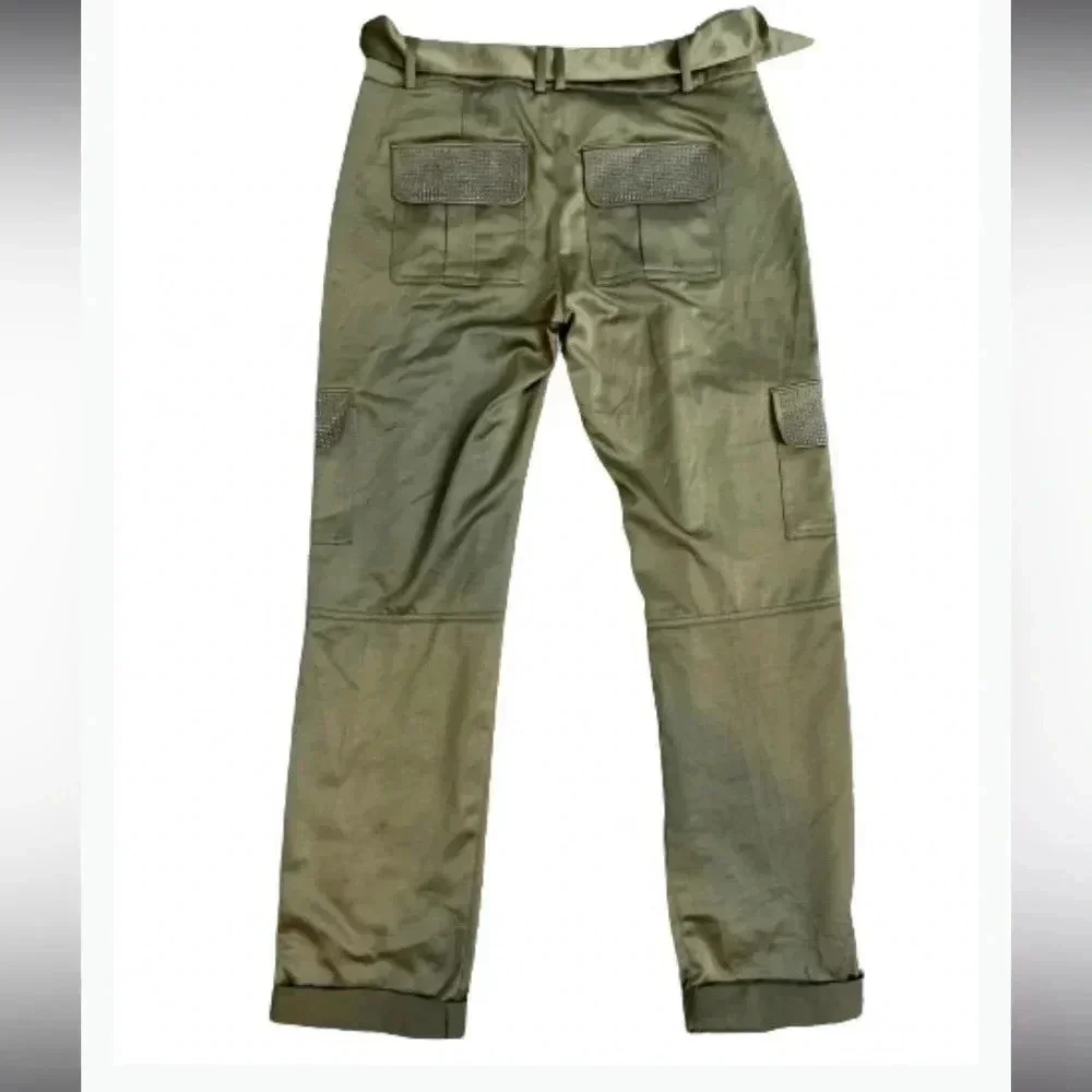 INC INTERNATIONAL CONCEPT Y2K CARGO PANTS FOREST  GREEN SEQUIN POCKETS CUFFED - Picture 3 of 12